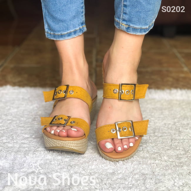 Sandalia Plataforma Mediana Ajustable De Gamuza. Elige Tu Color Favorito Amarillo / 34 Normal