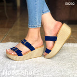 Sandalia Plataforma Mediana Ajustable De Gamuza. Suela Forrada Bramante Azul / 34 Normal Zapatos