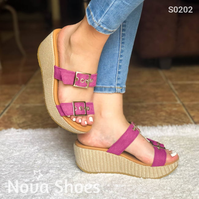 Sandalia Plataforma Mediana Ajustable De Gamuza. Elige Tu Color Favorito Fucsia / 34 Normal Zapatos