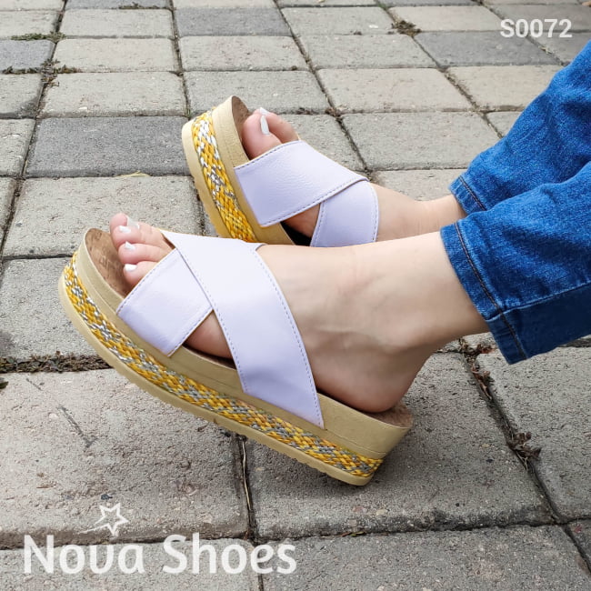 Sandalia Solo De Meter Con Fajas Gruesas Cruzadas Blanco / 35 Normal Zapatos Medianos