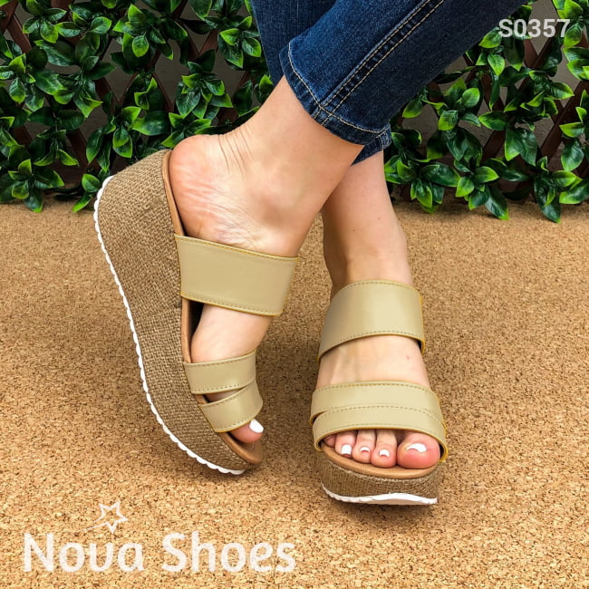 Sandalia Solo De Meter Plataforma Mediana Hecha Con 3 Fajas Beige / 34 Normal Zapatos Altos