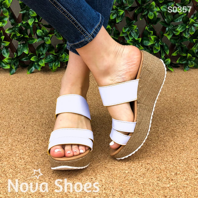 Sandalia Solo De Meter Plataforma Mediana Hecha Con 3 Fajas Blanco / 34 Normal Zapatos Altos