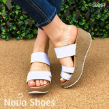 Sandalia Solo De Meter Plataforma Mediana Hecha Con 3 Fajas Blanco / 34 Normal Zapatos Altos