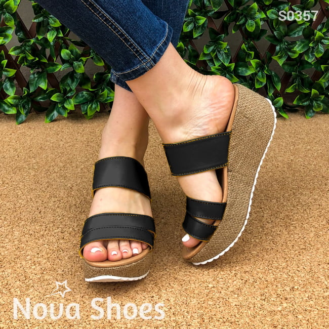 Sandalia Solo De Meter Plataforma Mediana Hecha Con 3 Fajas Negro / 34 Normal Zapatos Altos