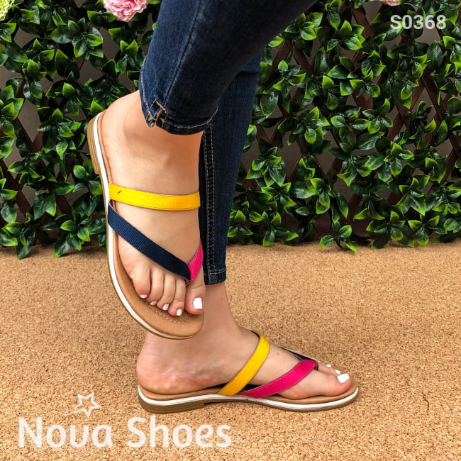 Sandalia Tri Color Fajas Combinadas Amarillo / 35 Normal Zapatos Bajitos