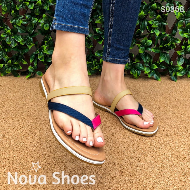 Sandalia Tri Color Fajas Combinadas Beige / 35 Normal Zapatos Bajitos