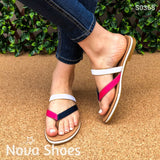 Sandalia Tri Color Fajas Combinadas Blanco / 35 Normal Zapatos Bajitos