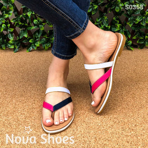 Sandalia Tri Color Fajas Combinadas Blanco / 35 Normal Zapatos Bajitos