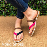 Sandalia Tri Color Fajas Combinadas Cafe / 35 Normal Zapatos Bajitos