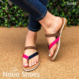 Sandalia Tri Color Fajas Combinadas Cafe / 35 Normal Zapatos Bajitos