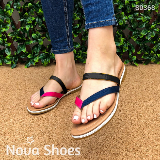 Sandalia Tri Color Fajas Combinadas Negro / 35 Normal Zapatos Bajitos