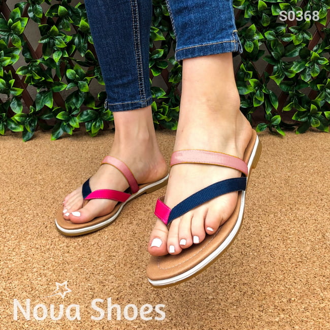 Sandalia Tri Color Fajas Combinadas Rosado / 35 Normal Zapatos Bajitos