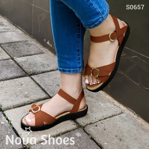 Sandalias Bajas Con Faja Cruzada Delantera Decorado Una Hebilla Frontal Cafe / 35 Normal Zapatos