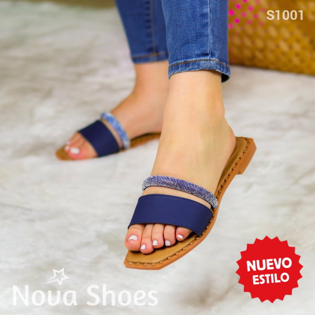 Elegancia Casual Diaria: Sandalias Con Banda Brillante Azul / 35 Normal Zapatos Bajitos