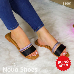 Elegancia Casual Diaria: Sandalias Con Banda Brillante Negro / 35 Normal Zapatos Bajitos