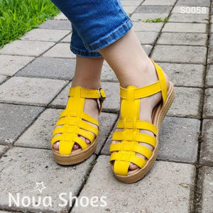 Sandalias Con Fajas Cruzadas Excelente Soporte Amarillo / 35 Normal Zapatos Bajitos
