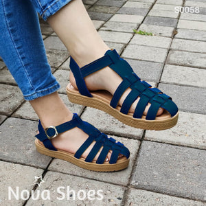Sandalias Con Fajas Cruzadas Excelente Soporte Azul / 35 Normal Zapatos Bajitos