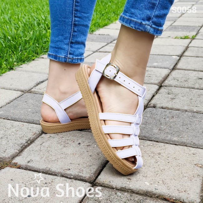 Sandalias Con Fajas Cruzadas Excelente Soporte Blanco / 35 Normal Zapatos Bajitos