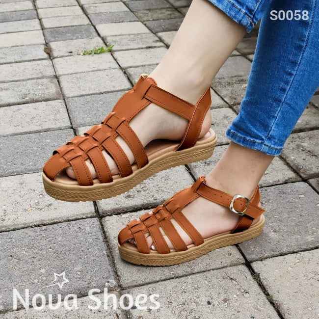 Sandalias Con Fajas Cruzadas Excelente Soporte Cafe / 35 Normal Zapatos Bajitos