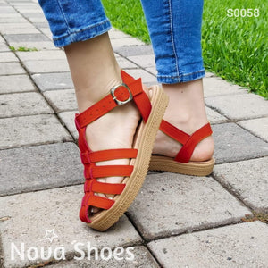 Sandalias Con Fajas Cruzadas Excelente Soporte Rojo / 35 Normal Zapatos Bajitos