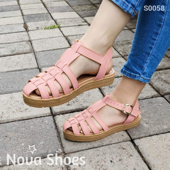 Sandalias Con Fajas Cruzadas Excelente Soporte Rosado / 35 Normal Zapatos Bajitos
