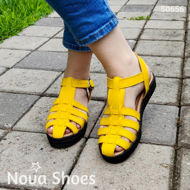 Sandalias Con Fajas Cruzadas Excelente Soporte Y Comodidad Amarillo / 35 Normal Zapatos Bajitos