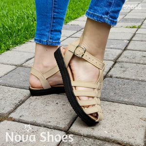Sandalias Con Fajas Cruzadas Excelente Soporte Y Comodidad Beige / 35 Normal Zapatos Bajitos