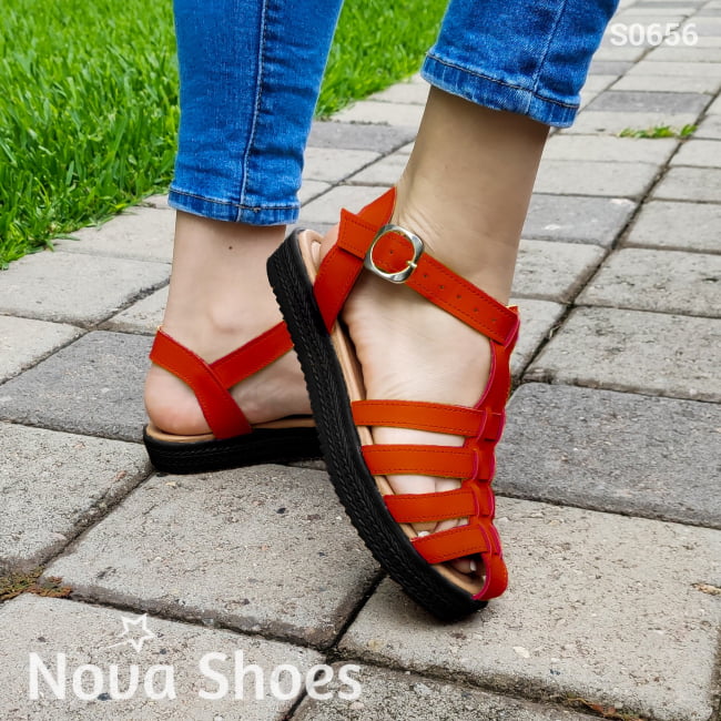 Sandalias Con Fajas Cruzadas Excelente Soporte Y Comodidad Rojo / 35 Normal Zapatos Bajitos
