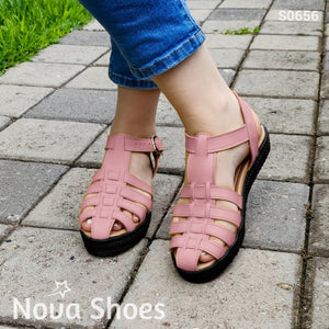 Sandalias Con Fajas Cruzadas Excelente Soporte Y Comodidad Rosado / 35 Normal Zapatos Bajitos