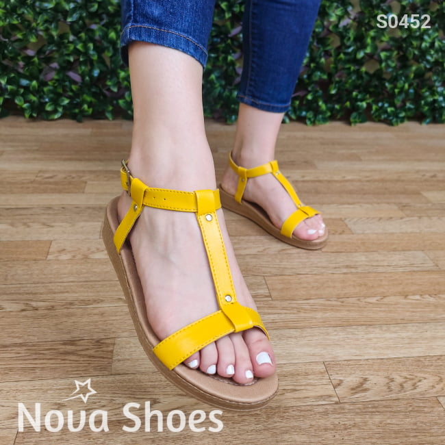 Sandalias Con Fajas Delgadas Amarillo / 35 Normal Zapatos Bajitos