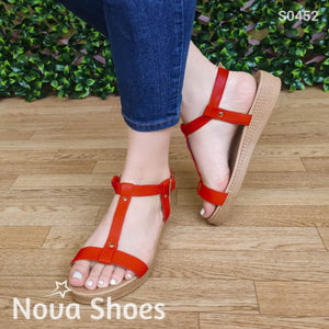 Sandalias Con Fajas Delgadas Rojo / 35 Normal Zapatos Bajitos