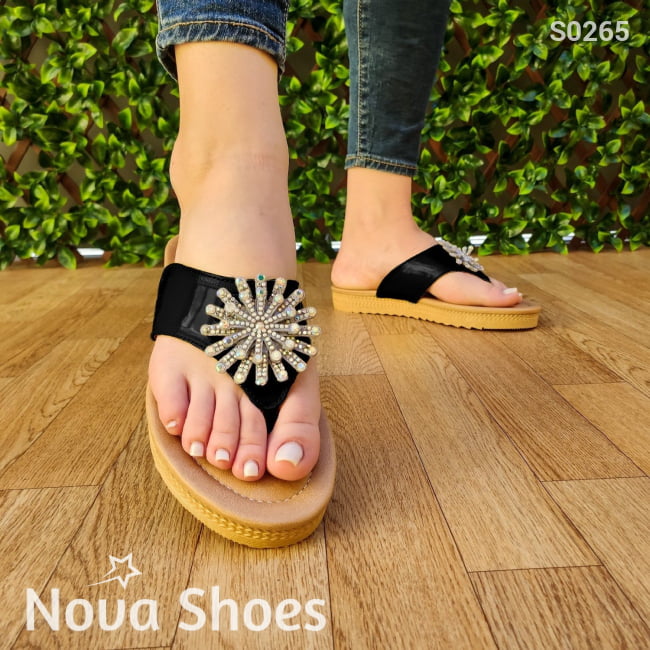Sandalias De Charol Muy Femeninas Negro / 35 Normal Zapatos Bajitos