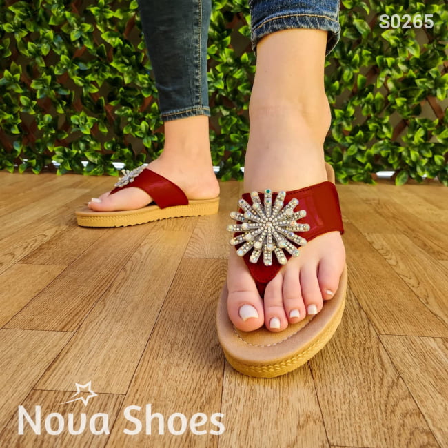 Sandalias De Charol Muy Femeninas Rojo / 35 Normal Zapatos Bajitos
