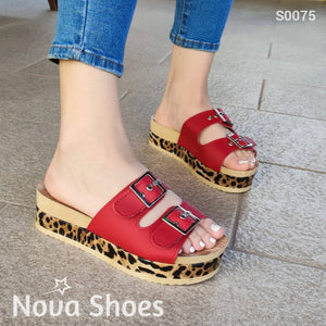 Sandalias De Meter Suela Decorada Con Una Faja Tipo Leopardo Rojo / 35 Normal Zapatos Medianos