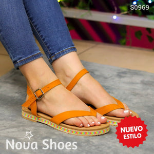 Sandalias De Varias Fajas Con Tela Colorida En La Base Anaranjado / 35 Normal Zapatos Bajitos