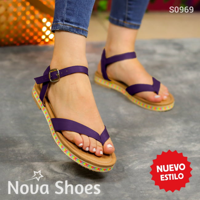 Sandalias De Varias Fajas Con Tela Colorida En La Base Morado / 35 Normal Zapatos Bajitos