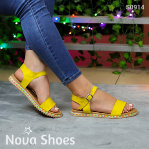 Sandalias Negras Con Suela Colorida Amarillo / 35 Normal Zapatos Bajitos