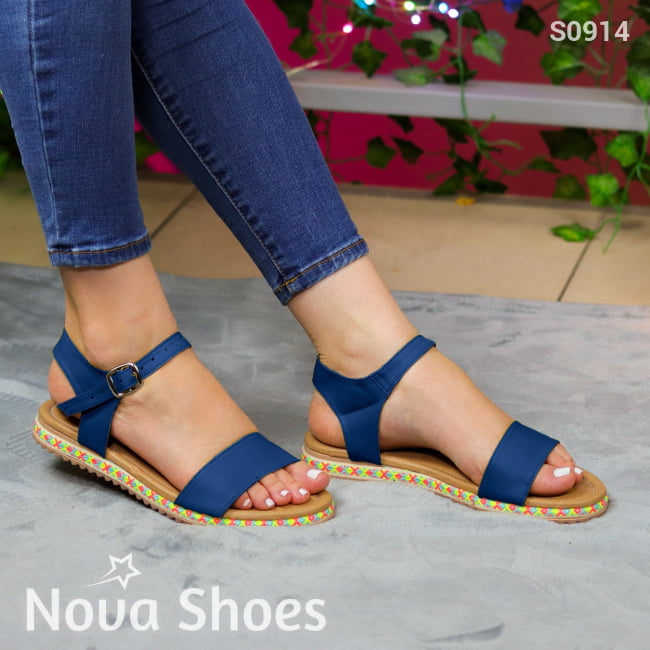 Sandalias Negras Con Suela Colorida Azul / 35 Normal Zapatos Bajitos