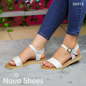 Sandalias Negras Con Suela Colorida Blanco / 35 Normal Zapatos Bajitos