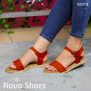 Sandalias Negras Con Suela Colorida Rojo / 35 Normal Zapatos Bajitos