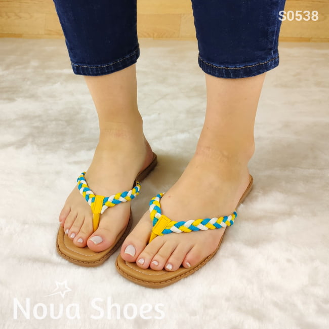 Sandalita Hilada De Colores Trenzados Amarillo / 35 Normal Zapatos Bajitos