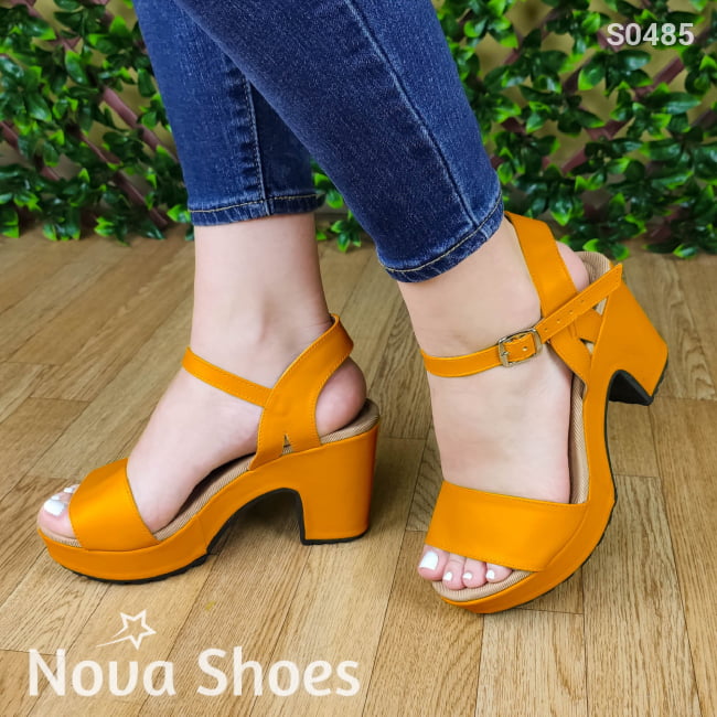 Suela De Tacon Cuadrado No Tan Alto Anaranjado / 35 Normal Zapatos Medianos