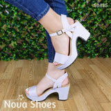 Suela De Tacon Cuadrado No Tan Alto Blanco / 35 Normal Zapatos Medianos