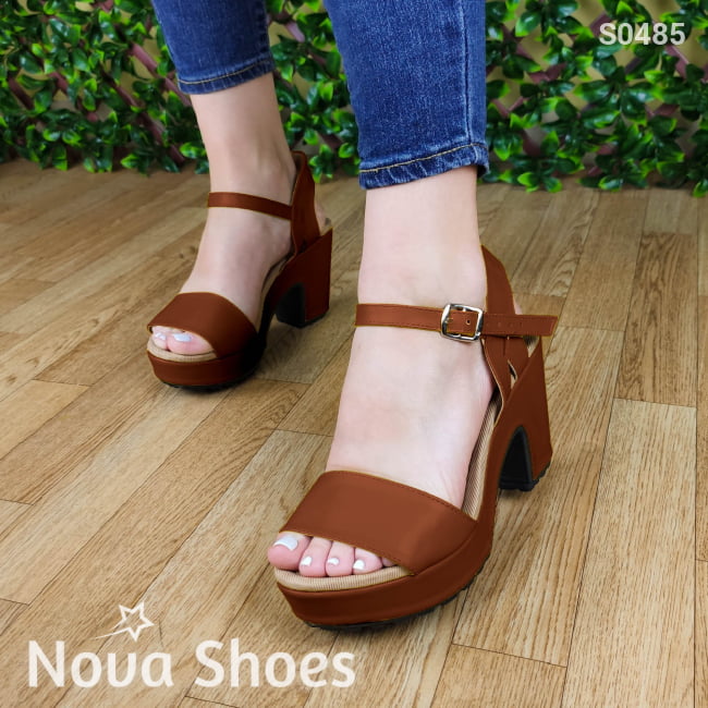 Suela De Tacon Cuadrado No Tan Alto Cafe / 35 Normal Zapatos Medianos