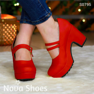 Suela De Tacon Cuadrado No Tan Alto. Zapato Cerrado Enfrente Rojo / 35 Normal Zapatos Medianos