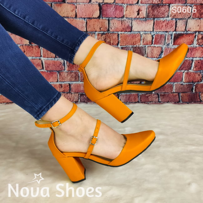 Tacón Cerrado De Enfrente Con Dos Fajas Delgadas Hebilla Ajustable Anaranjado / 35 Normal Zapatos