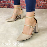 Tacón Cerrado De Enfrente Con Dos Fajas Delgadas Hebilla Ajustable Beige / 35 Normal Zapatos Altos
