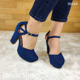 Tacón De Gamuza Cerrado Enfrente Azul / 35 Normal Zapatos Altos
