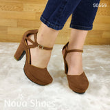 Tacón De Gamuza Cerrado Enfrente Cafe / 35 Normal Zapatos Altos