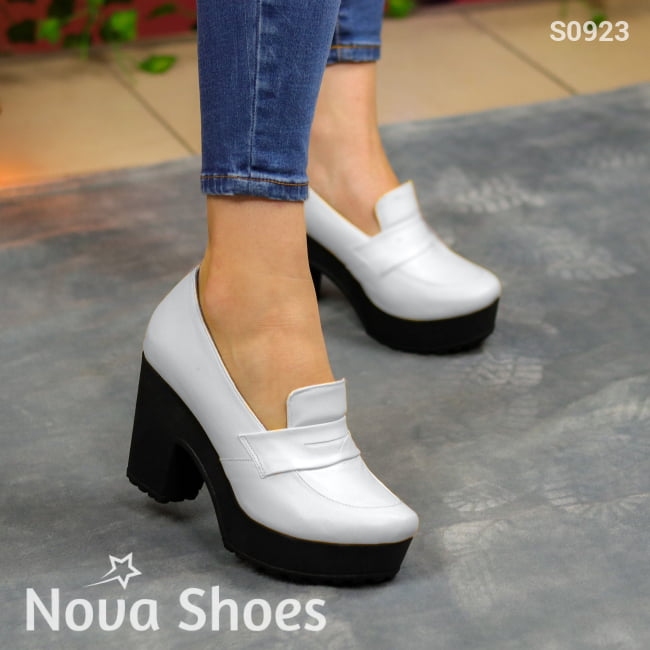 Tacón Mediano En Tonos Vibrantes. Estilo Y Confort Con Carácter Blanco / 35 Normal Zapatos Medianos